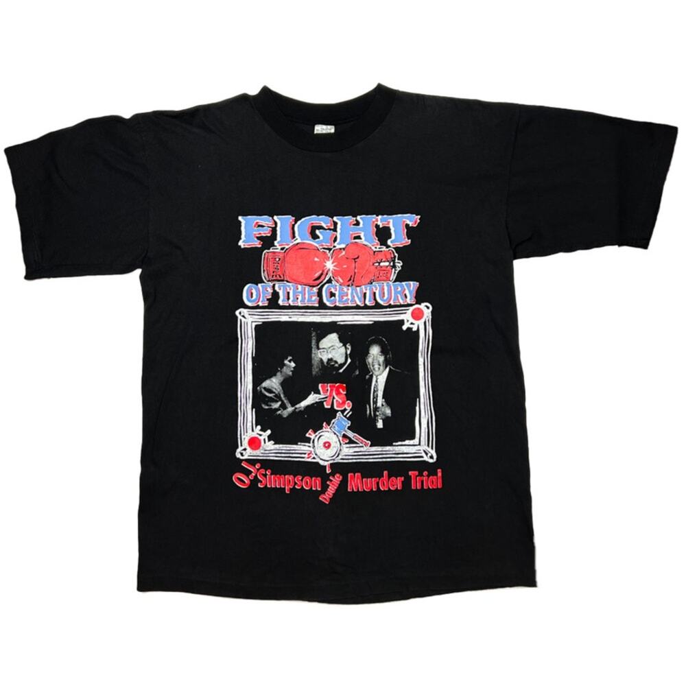 Vintage 1995 Fight of the Century OJ Simpson Trial Boxing Tee Shirt Black XL